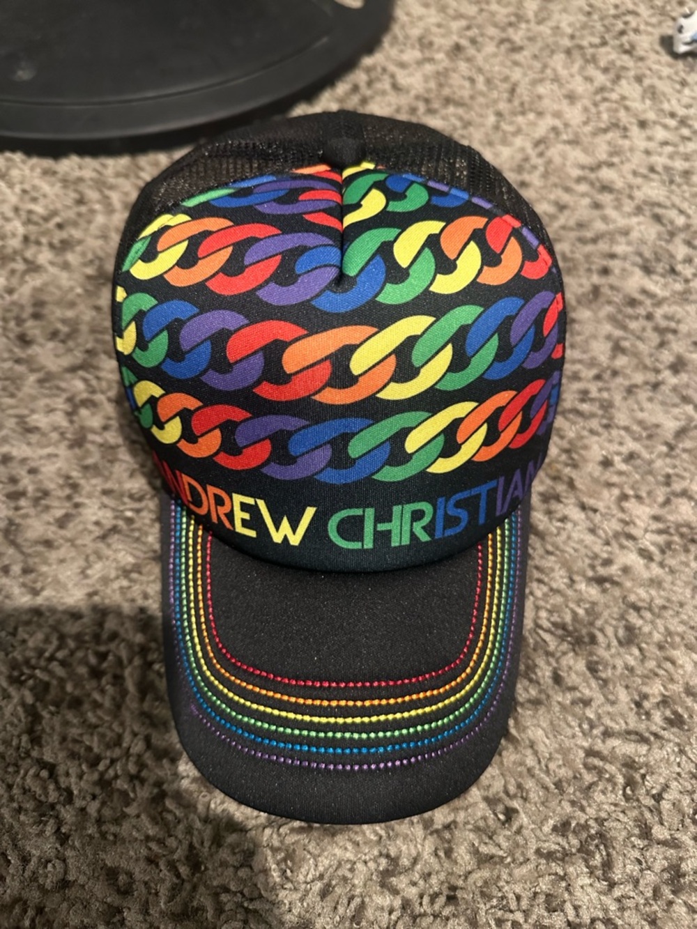 Andrew Christian Black Rainbow Chain Mesh Cap